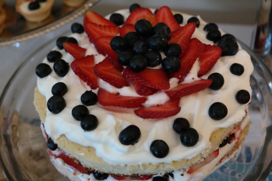 My 9 year old made her very own Victoria Sponge with fresh berries and whipped cream topping. 